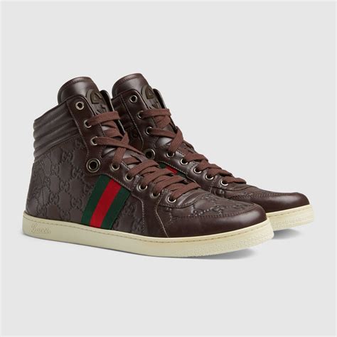 gucci mens shoes brown nylon guccissima high-top sneakers ggm 3502|Gucci Guccissima Leather High Top 'Brown' .